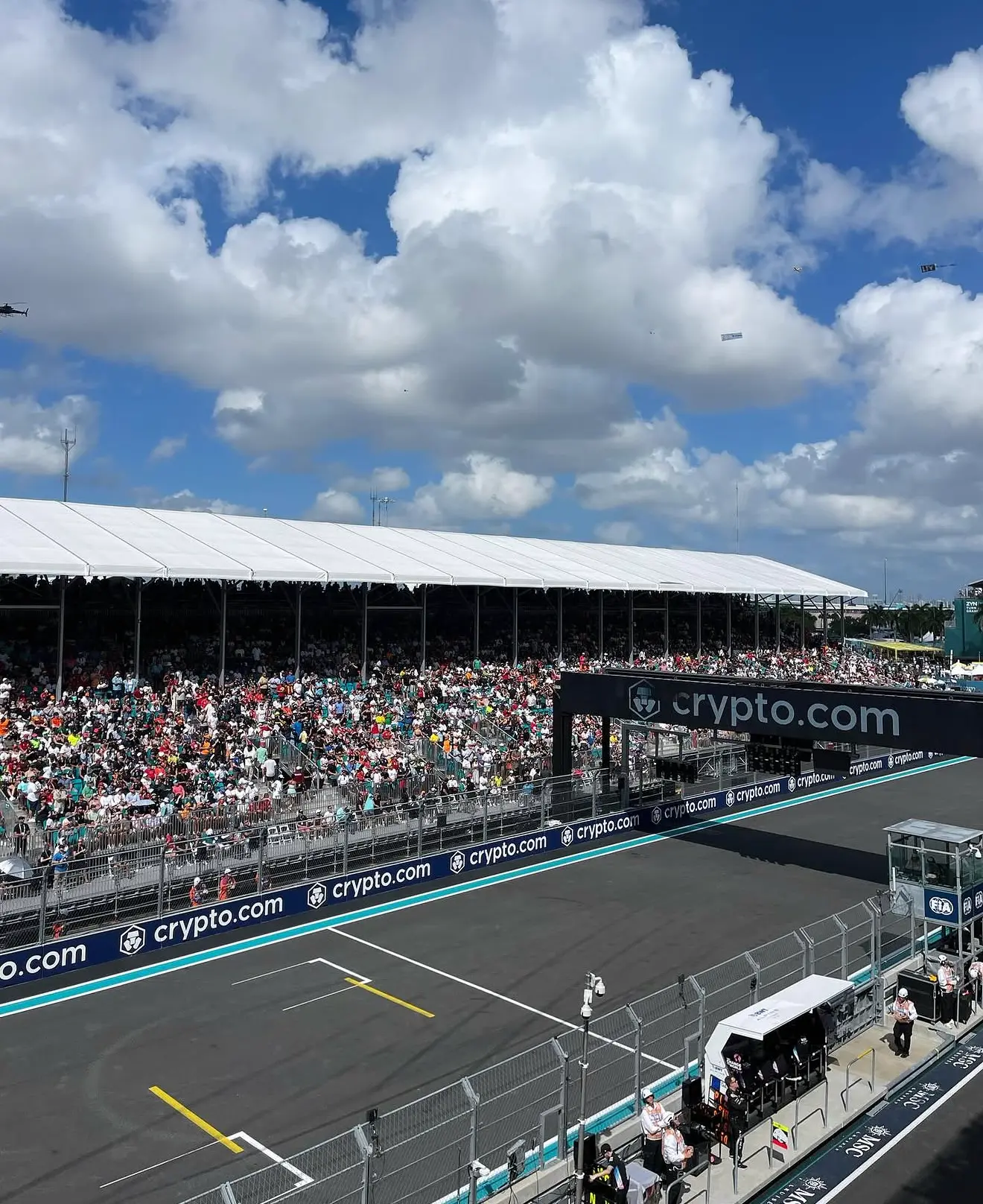 Packed grandstands on race day at the Miami Grand Prix