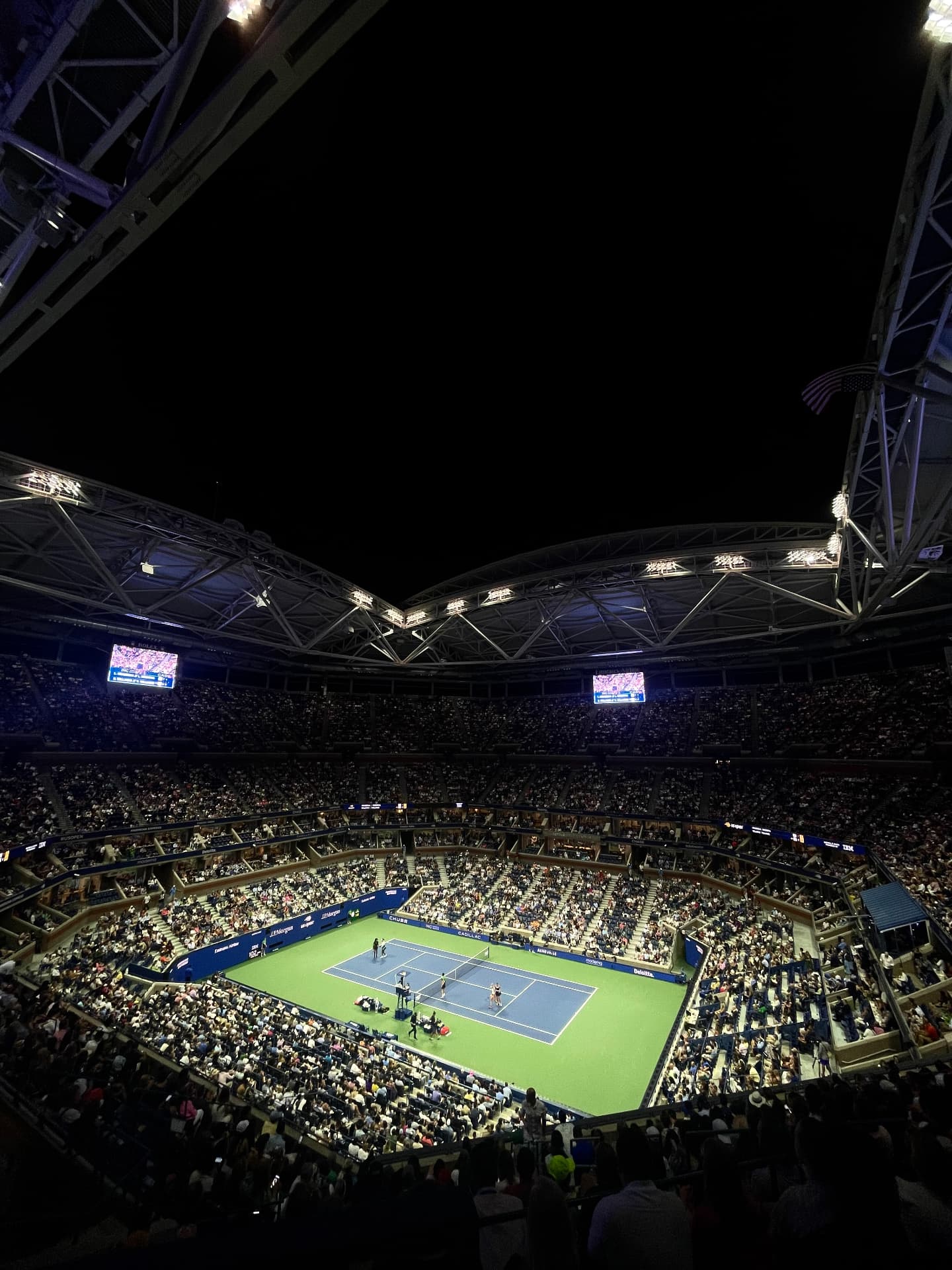 Arthur Ashe Stadium under the lights during a night session at the US Open
