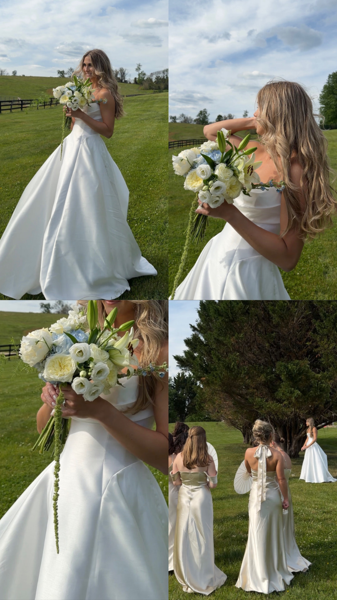 Bridal portraits in the field with bouquet