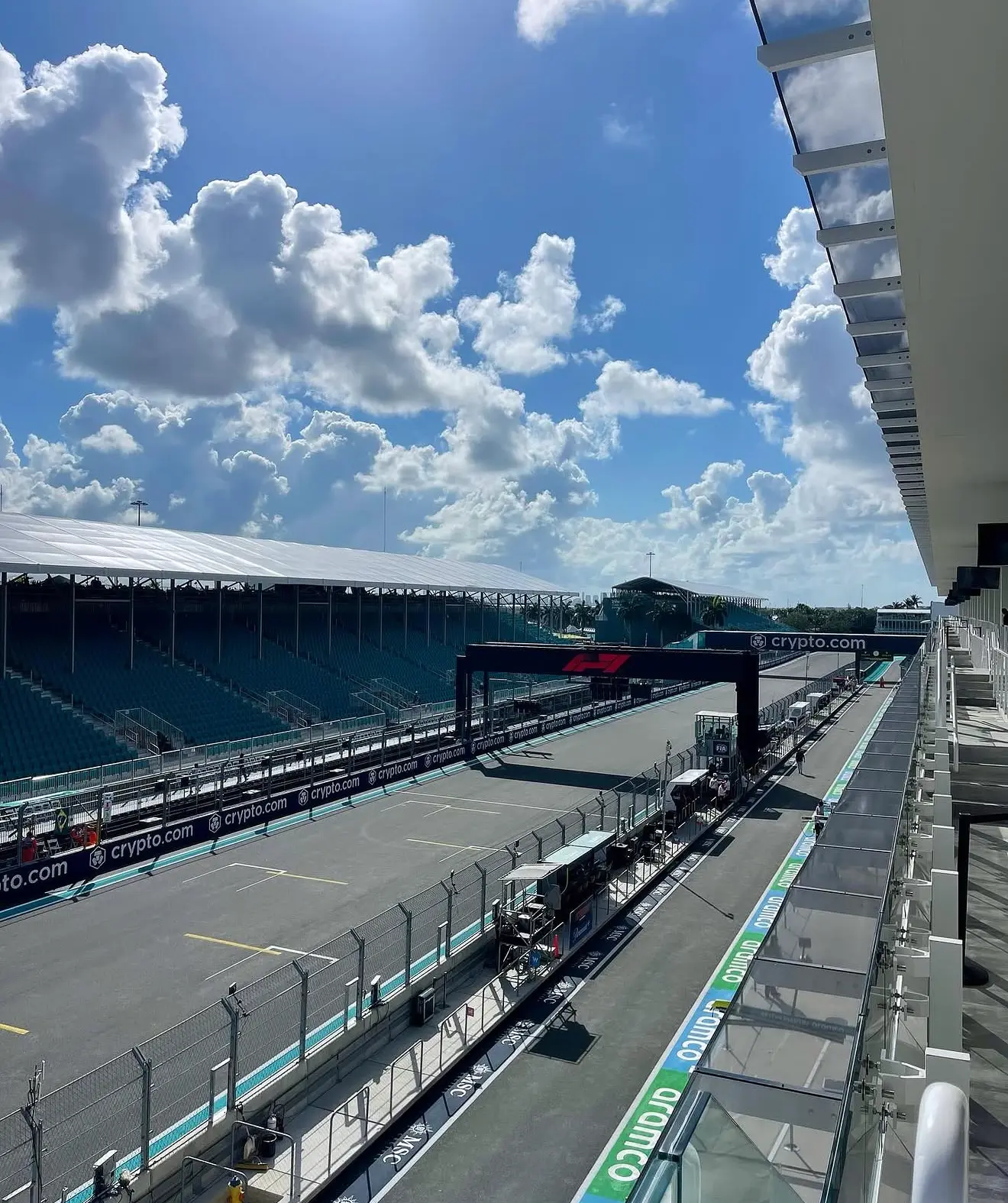 View down the pit lane at the Miami International Autodrome