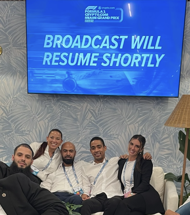Production team on set at the Formula 1 Miami Grand Prix broadcast lounge