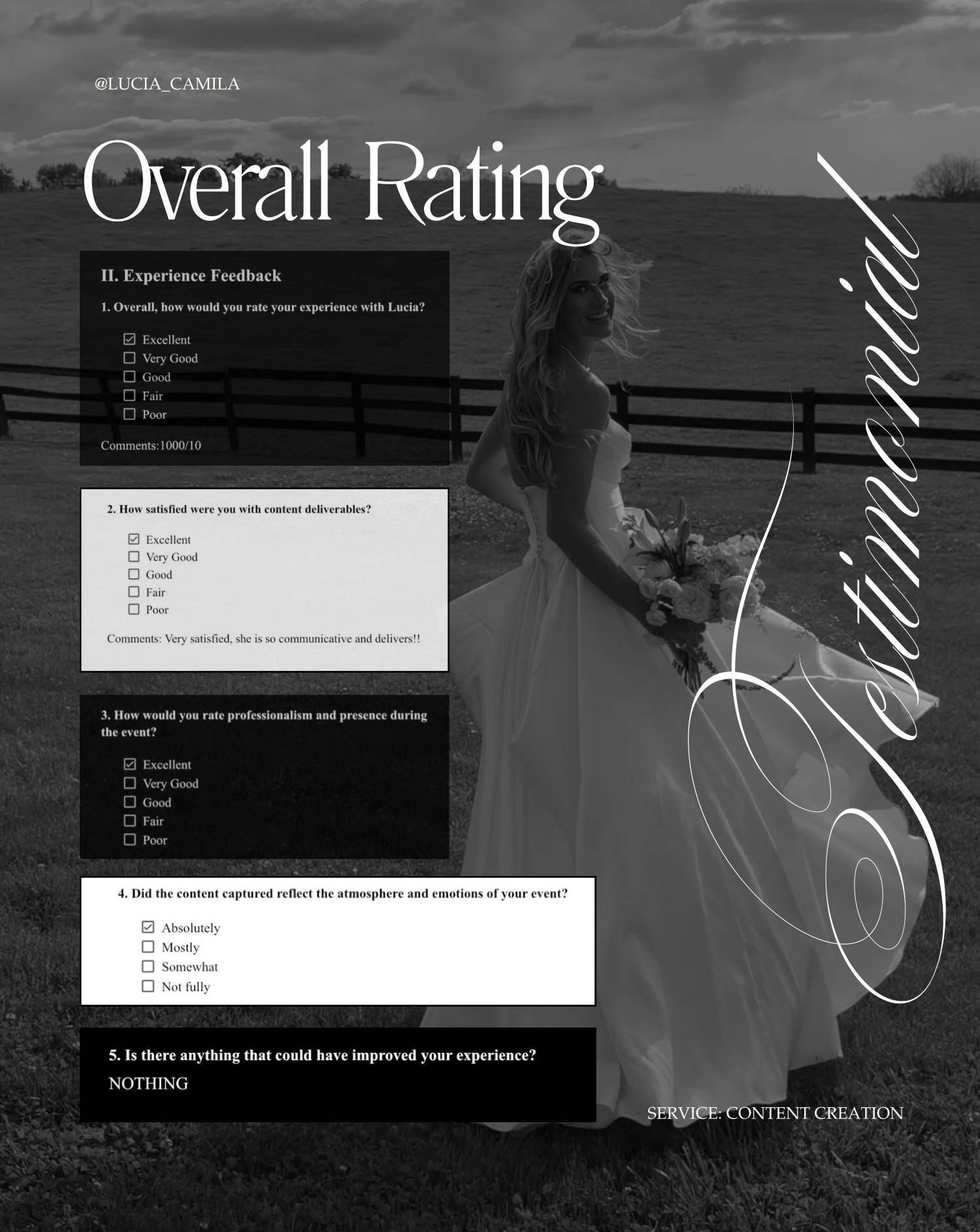 Client experience feedback form with excellent ratings
